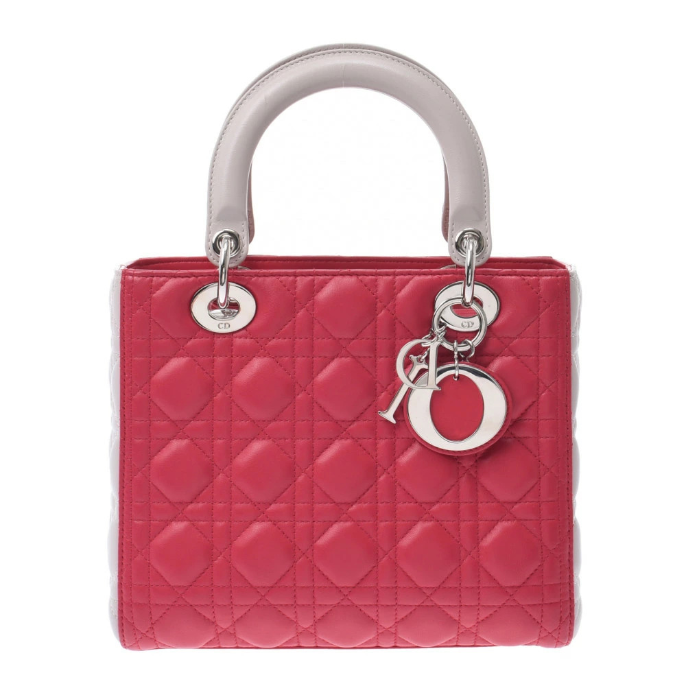 Christian Dior Lady Bag Bicolor Pink Gray Leather Handbag